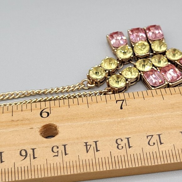 Gold Tone Necklace With Pink & Green CZ Prong Set Lobster Clasp - Picture 5 of 6